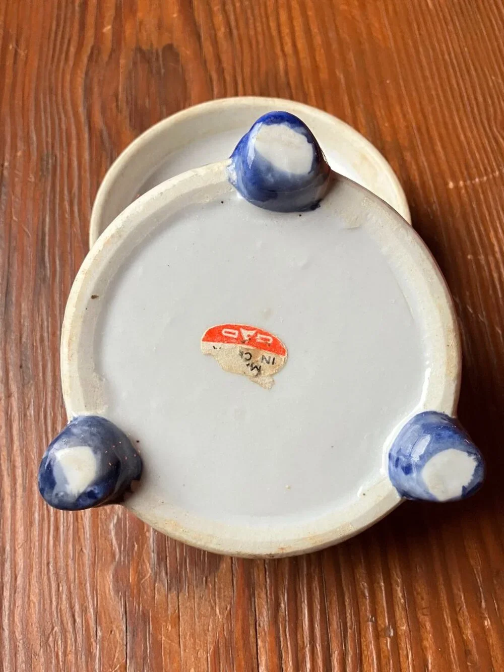 Vintage Chinoiserie Flow Blue Trinket Box Qianlong Mark